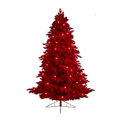 Nearly Natural Fraser Faux Red 8 Foot Pre-Lit Fir Christmas Tree