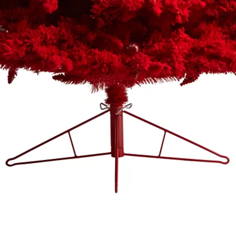 Nearly Natural Fraser Faux Red 8 Foot Pre-Lit Fir Christmas Tree