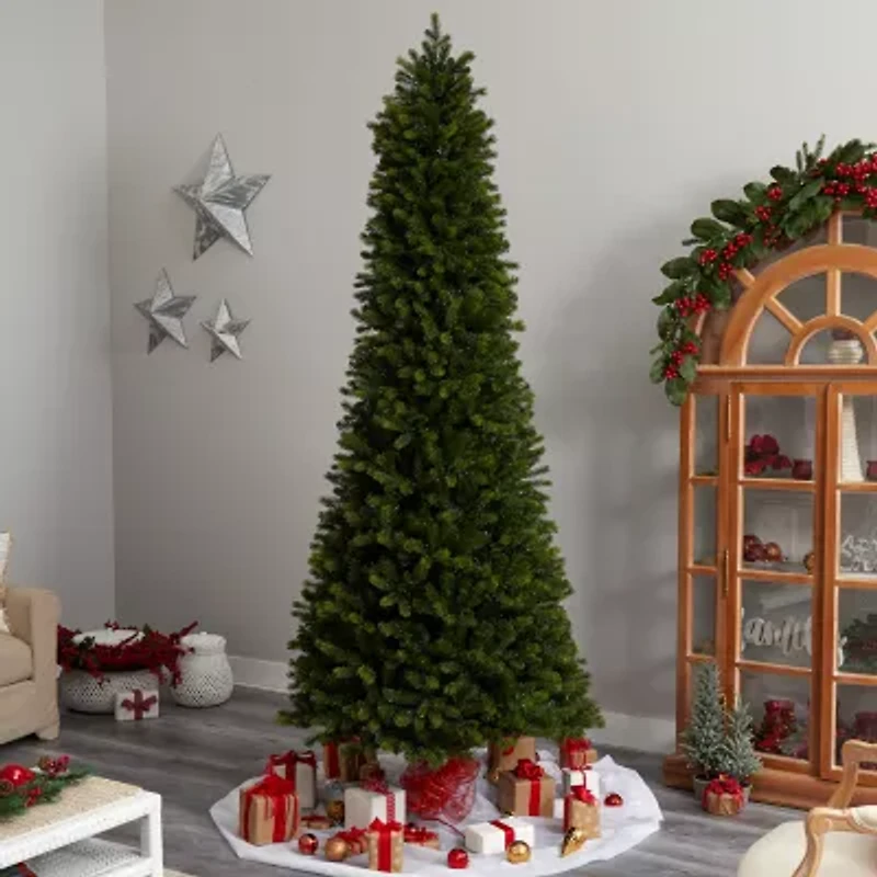 Nearly Natural Slim Faux 9 1/2 Foot Pre-Lit Spruce Christmas Tree