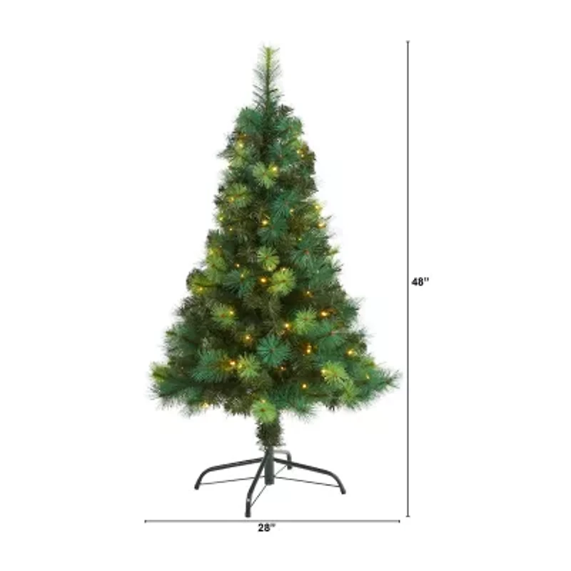 Nearly Natural Faux 4 Foot Pre-Lit Pine Christmas Tree