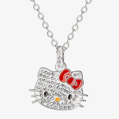 Hello Kitty Womens Crystal Pure Silver Over Brass Bow 18 Inch Pendant Necklace