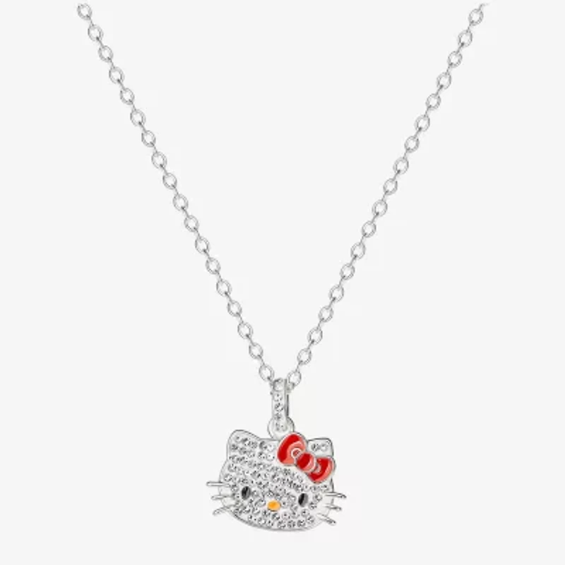 Hello Kitty Womens Crystal Pure Silver Over Brass Bow 18 Inch Pendant Necklace