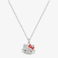 Hello Kitty Womens Crystal Pure Silver Over Brass Bow 18 Inch Pendant Necklace