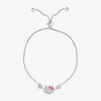 Womens Crystal Bow Heart Hello Kitty Bolo Bracelet