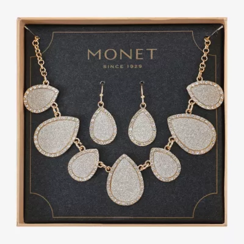 Monet Jewelry Two Tone Collar Necklace And Drop Earring Womens Glass 2-pc. Jewelry Set