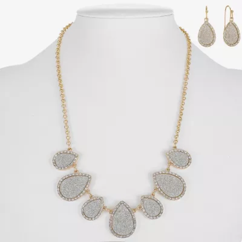 Monet Jewelry Two Tone Collar Necklace And Drop Earring Womens Glass 2-pc. Jewelry Set
