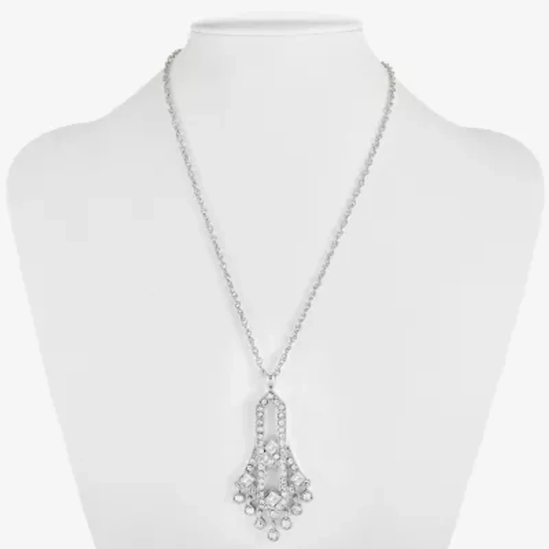 Monet Jewelry Timeless Silver Tone Womens Glass 17 Inch Pendant Necklace