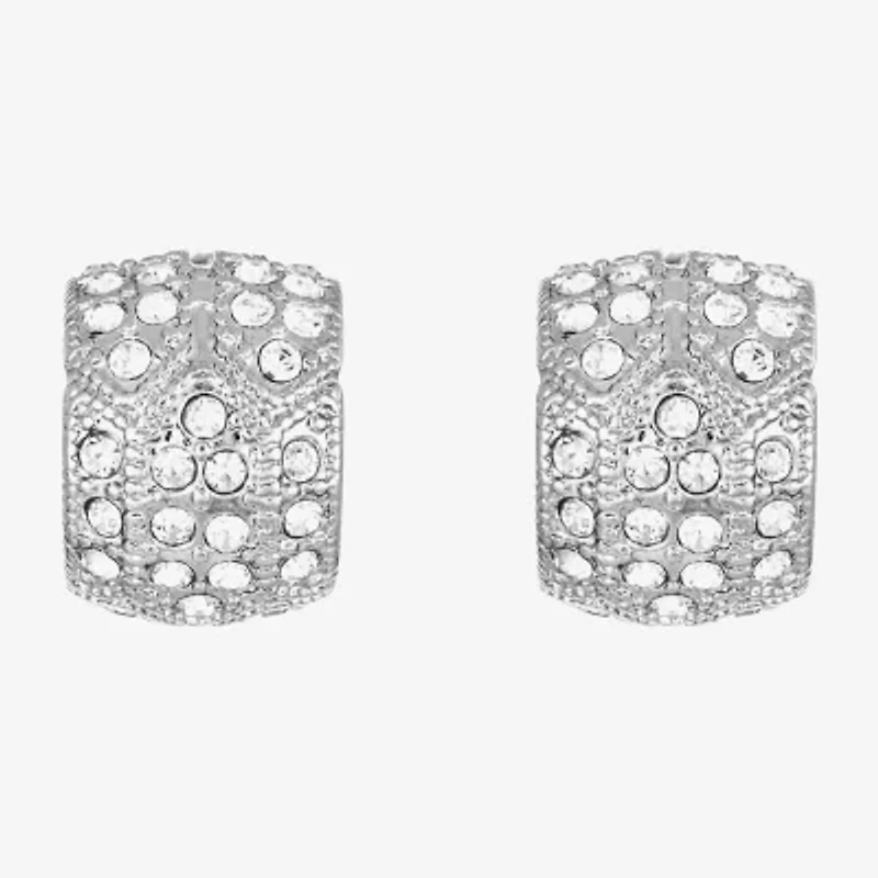 Monet Jewelry Timeless Silver Tone Huggie Womens Glass 17mm Hypoallergenic Hoop Earrings