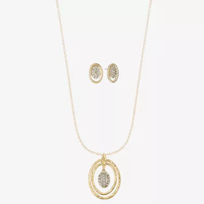 Liz Claiborne Orbital Pendant Necklace And Stud Earring Womens Glass Hypoallergenic 2-pc. Jewelry Set