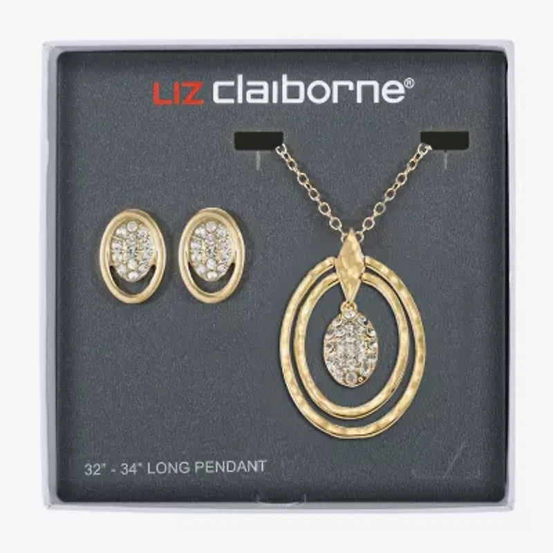 Liz Claiborne Orbital Pendant Necklace And Stud Earring Womens Glass Hypoallergenic 2-pc. Jewelry Set