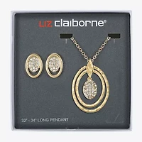 Liz Claiborne Orbital Pendant Necklace And Stud Earring Womens Glass Hypoallergenic 2-pc. Jewelry Set