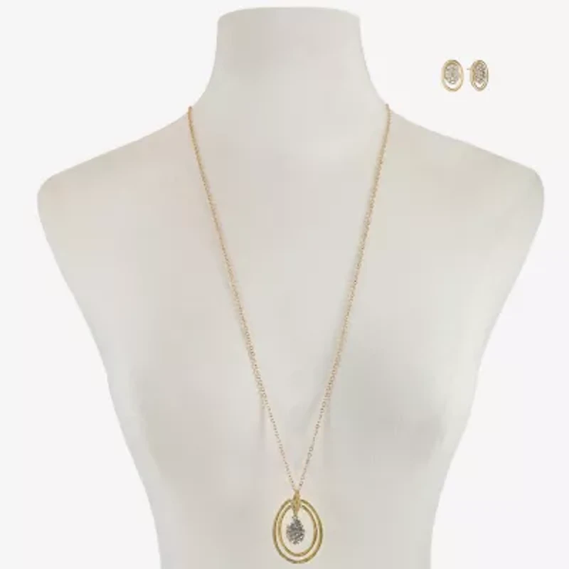 Liz Claiborne Orbital Pendant Necklace And Stud Earring Womens Glass Hypoallergenic 2-pc. Jewelry Set