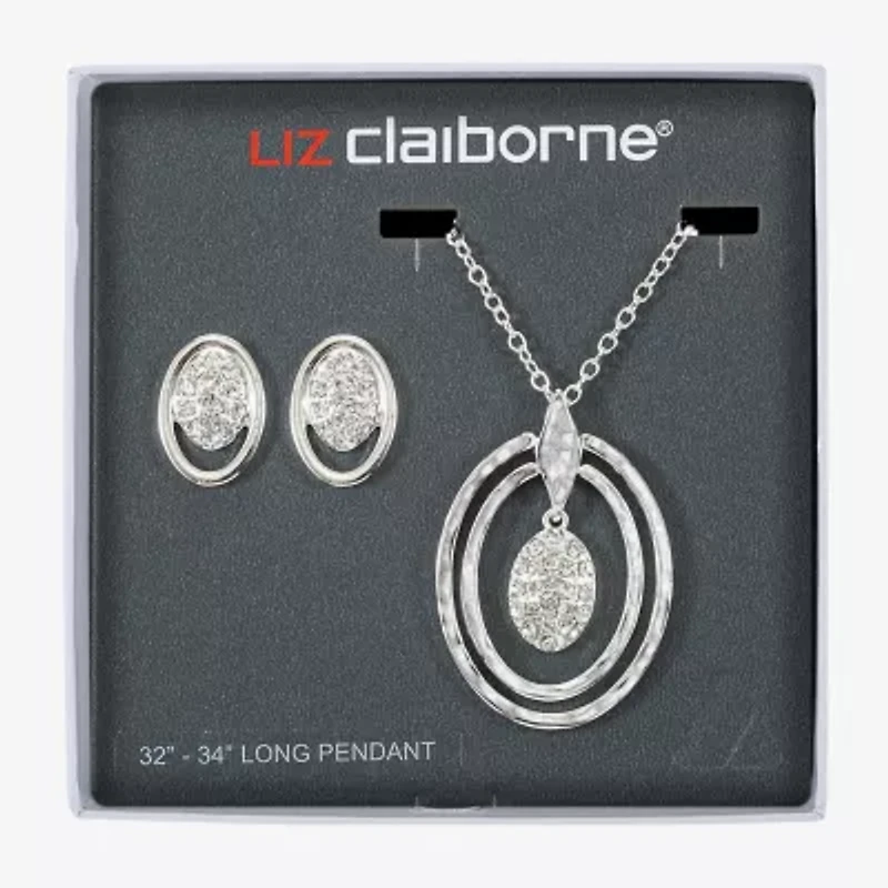 Liz Claiborne Orbital Pendant Necklace And Stud Earring Womens Glass Hypoallergenic 2-pc. Jewelry Set