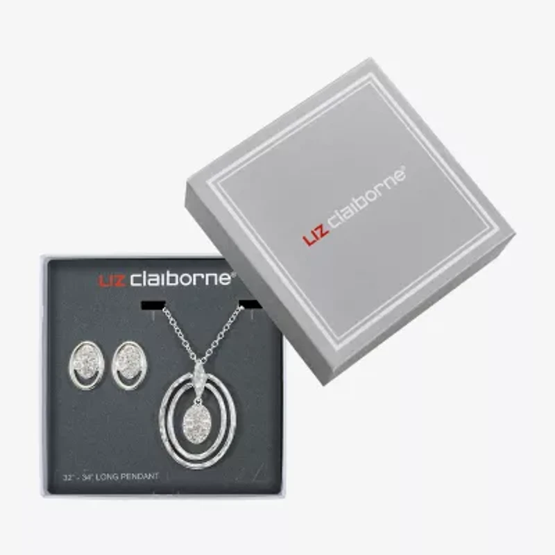 Liz Claiborne Orbital Pendant Necklace And Stud Earring Womens Glass Hypoallergenic 2-pc. Jewelry Set