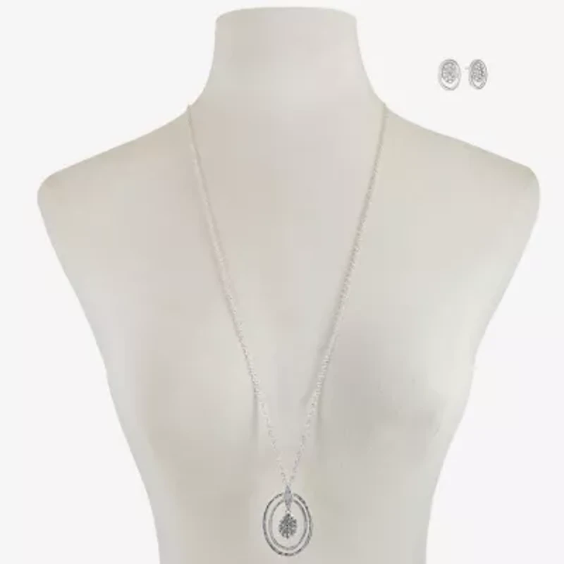Liz Claiborne Orbital Pendant Necklace And Stud Earring Womens Glass Hypoallergenic 2-pc. Jewelry Set