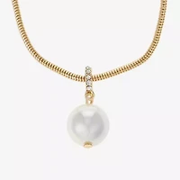 Liz Claiborne Gold Tone Pendant Necklace And Drop Earring Womens White Simulated Pearl Round Hypoallergenic 2-pc. Jewelry Set