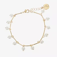 Liz Claiborne Gold Tone Womens White Simulated Pearl Round Strand Bracelet