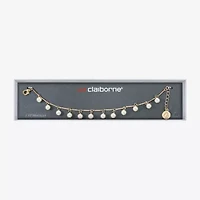 Liz Claiborne Gold Tone Womens White Simulated Pearl Round Strand Bracelet