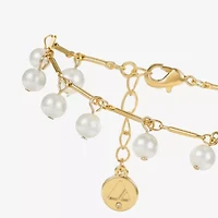 Liz Claiborne Gold Tone Womens White Simulated Pearl Round Strand Bracelet