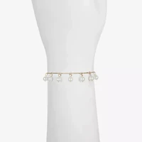 Liz Claiborne Gold Tone Womens White Simulated Pearl Round Strand Bracelet