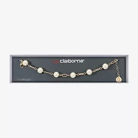 Liz Claiborne Gold Tone Womens White Simulated Pearl Round Strand Bracelet