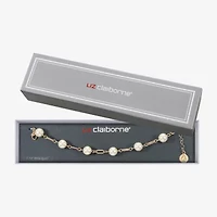 Liz Claiborne Gold Tone Womens White Simulated Pearl Round Strand Bracelet