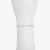 Liz Claiborne Gold Tone Womens White Simulated Pearl Round Strand Bracelet