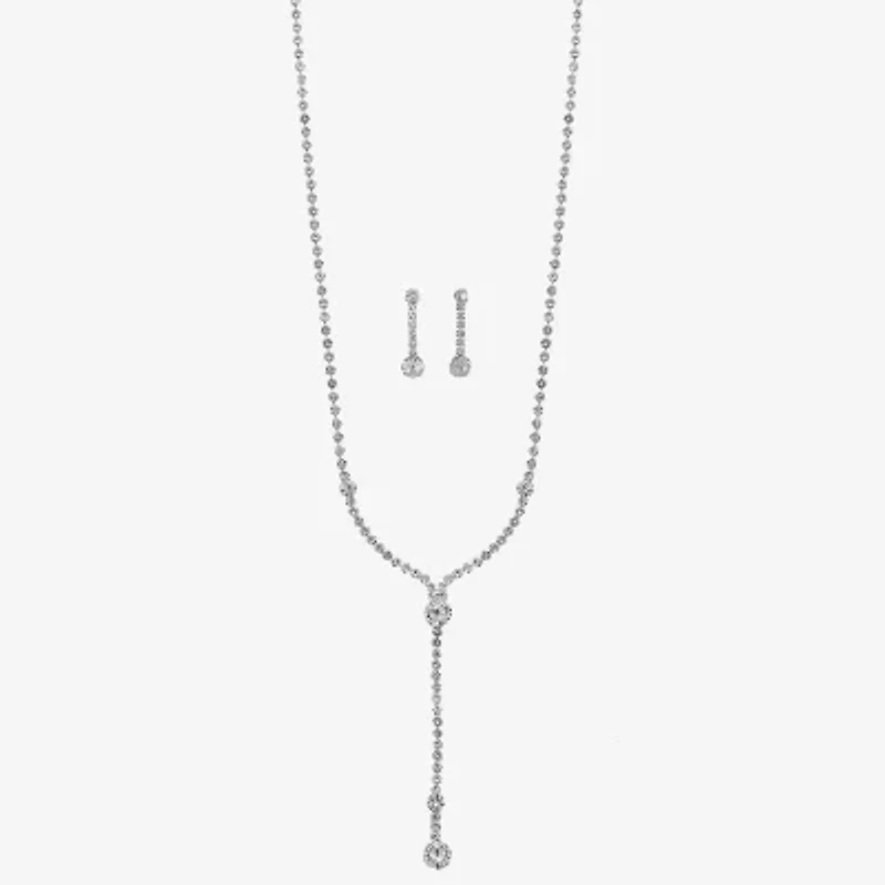 Monet Jewelry Timeless Silver Tone Lariant Necklace And Drop Earring Womens Glass 2-pc. Jewelry Set