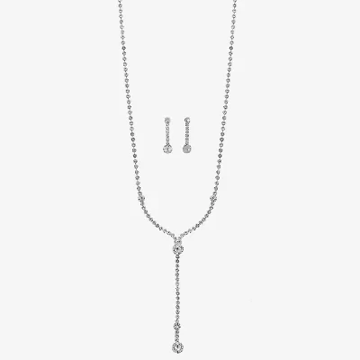 Monet Jewelry Timeless Silver Tone Lariant Necklace And Drop Earring Womens Glass 2-pc. Jewelry Set