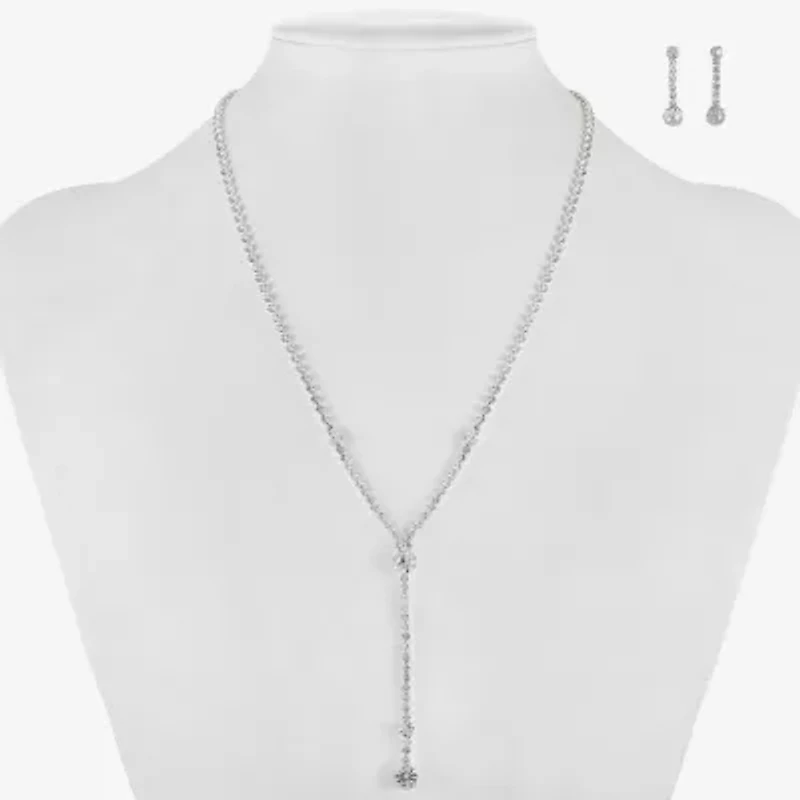Monet Jewelry Timeless Silver Tone Lariant Necklace And Drop Earring Womens Glass 2-pc. Jewelry Set