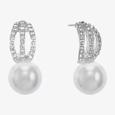 Monet Jewelry Timeless Silver Tone Womens Glass Simulated Pearl Hypoallergenic Drop Earrings