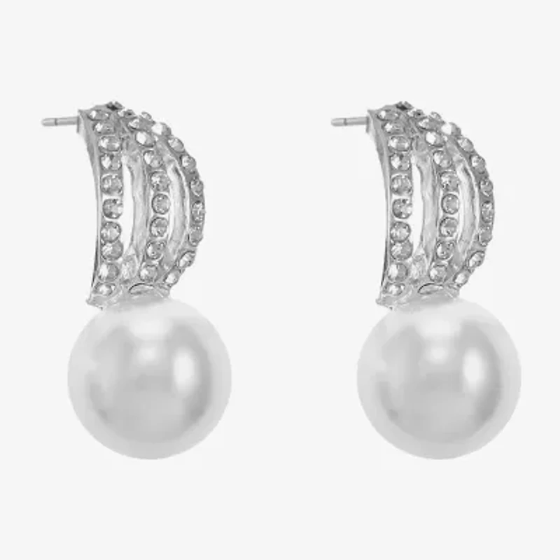 Monet Jewelry Timeless Silver Tone Womens Glass Simulated Pearl Hypoallergenic Drop Earrings