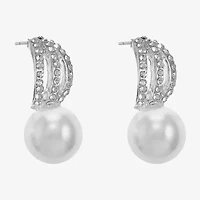Monet Jewelry Timeless Silver Tone Womens Glass Simulated Pearl Hypoallergenic Drop Earrings