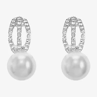 Monet Jewelry Timeless Silver Tone Womens Glass Simulated Pearl Hypoallergenic Drop Earrings