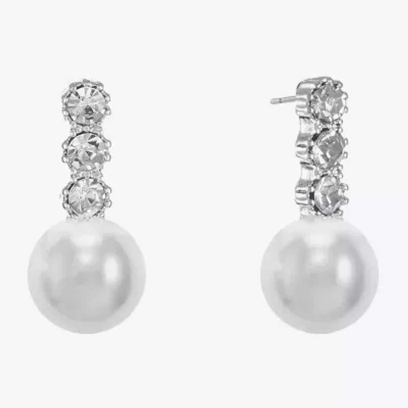 Monet Jewelry Timeless Silver Tone Womens Glass Simulated Pearl Hypoallergenic Drop Earrings