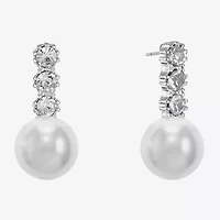 Monet Jewelry Timeless Silver Tone Womens Glass Simulated Pearl Hypoallergenic Drop Earrings
