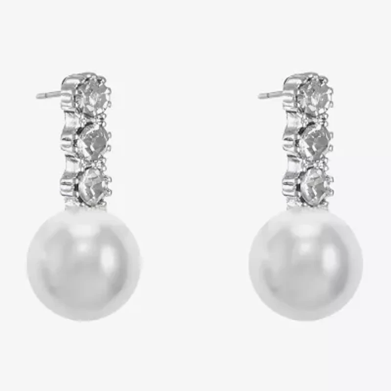 Monet Jewelry Timeless Silver Tone Womens Glass Simulated Pearl Hypoallergenic Drop Earrings