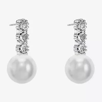 Monet Jewelry Timeless Silver Tone Womens Glass Simulated Pearl Hypoallergenic Drop Earrings