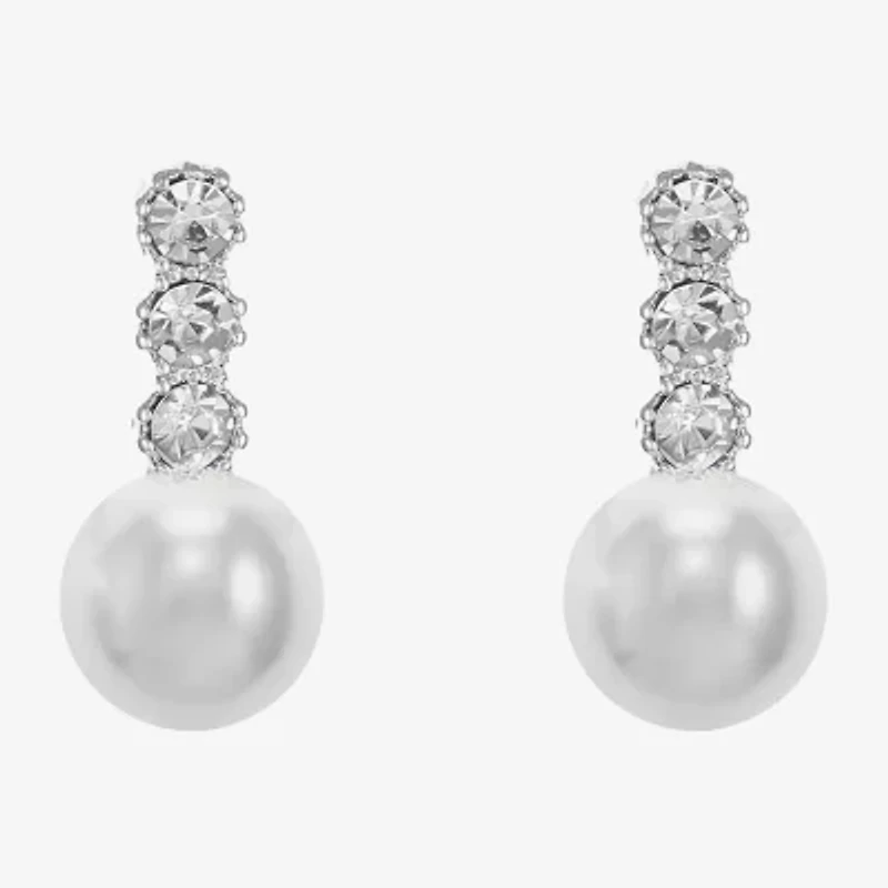 Monet Jewelry Timeless Silver Tone Womens Glass Simulated Pearl Hypoallergenic Drop Earrings