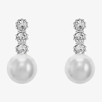 Monet Jewelry Timeless Silver Tone Womens Glass Simulated Pearl Hypoallergenic Drop Earrings