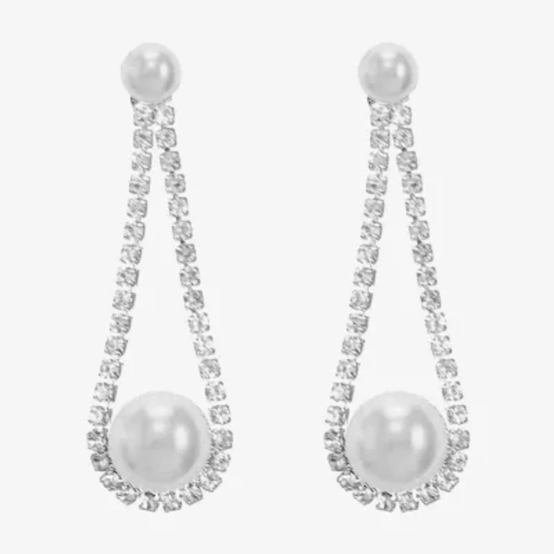 Monet Jewelry Timeless Silver Tone Womens Glass Simulated Pearl Hypoallergenic Drop Earrings