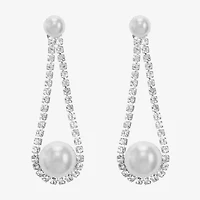 Monet Jewelry Timeless Silver Tone Womens Glass Simulated Pearl Hypoallergenic Drop Earrings