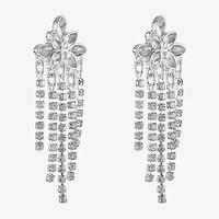 Monet Jewelry Timeless Silver Tone Fringe Womens Glass Hypoallergenic Drop Earrings