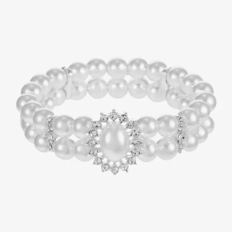 Monet Jewelry Timeless Silver Tone Womens Glass Simulated Pearl Stretch Bracelet