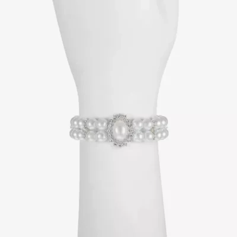 Monet Jewelry Timeless Silver Tone Womens Glass Simulated Pearl Stretch Bracelet