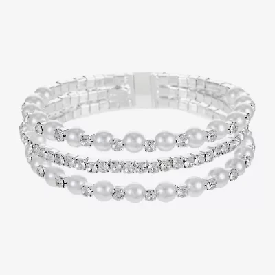 Monet Jewelry Timeless Silver Tone Womens Glass Cuff Bracelet