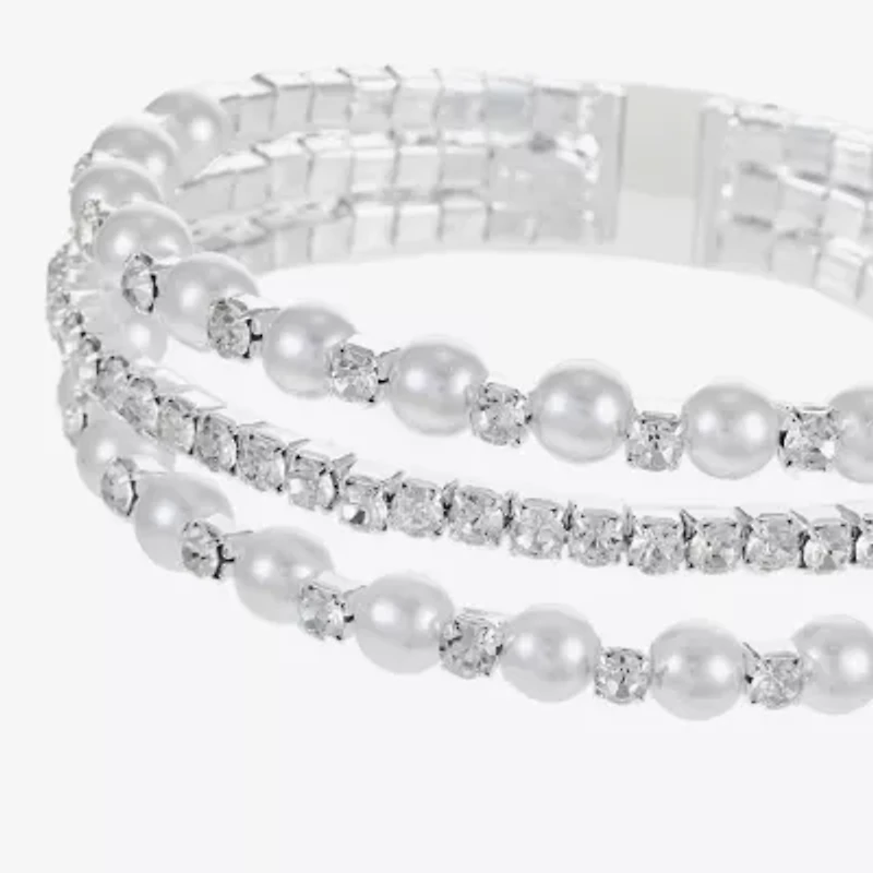 Monet Jewelry Timeless Silver Tone Womens Glass Cuff Bracelet