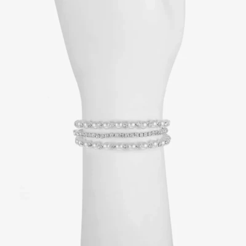 Monet Jewelry Timeless Silver Tone Womens Glass Cuff Bracelet
