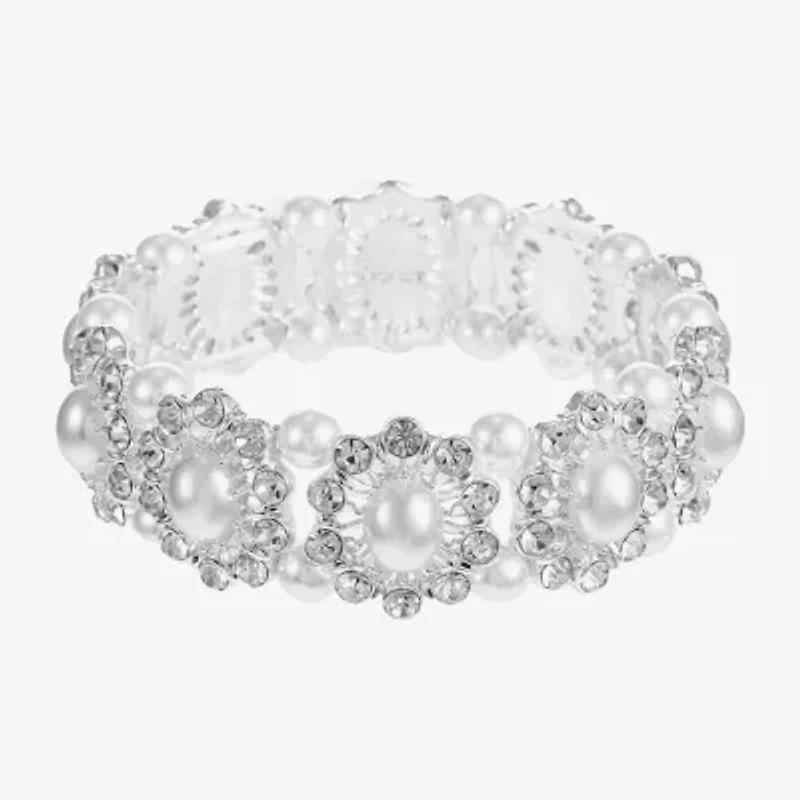 Monet Jewelry Timeless Silver Tone Womens Glass Simulated Pearl Stretch Bracelet
