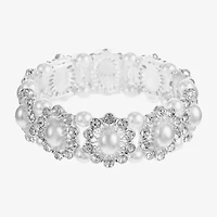 Monet Jewelry Timeless Silver Tone Womens Glass Simulated Pearl Stretch Bracelet